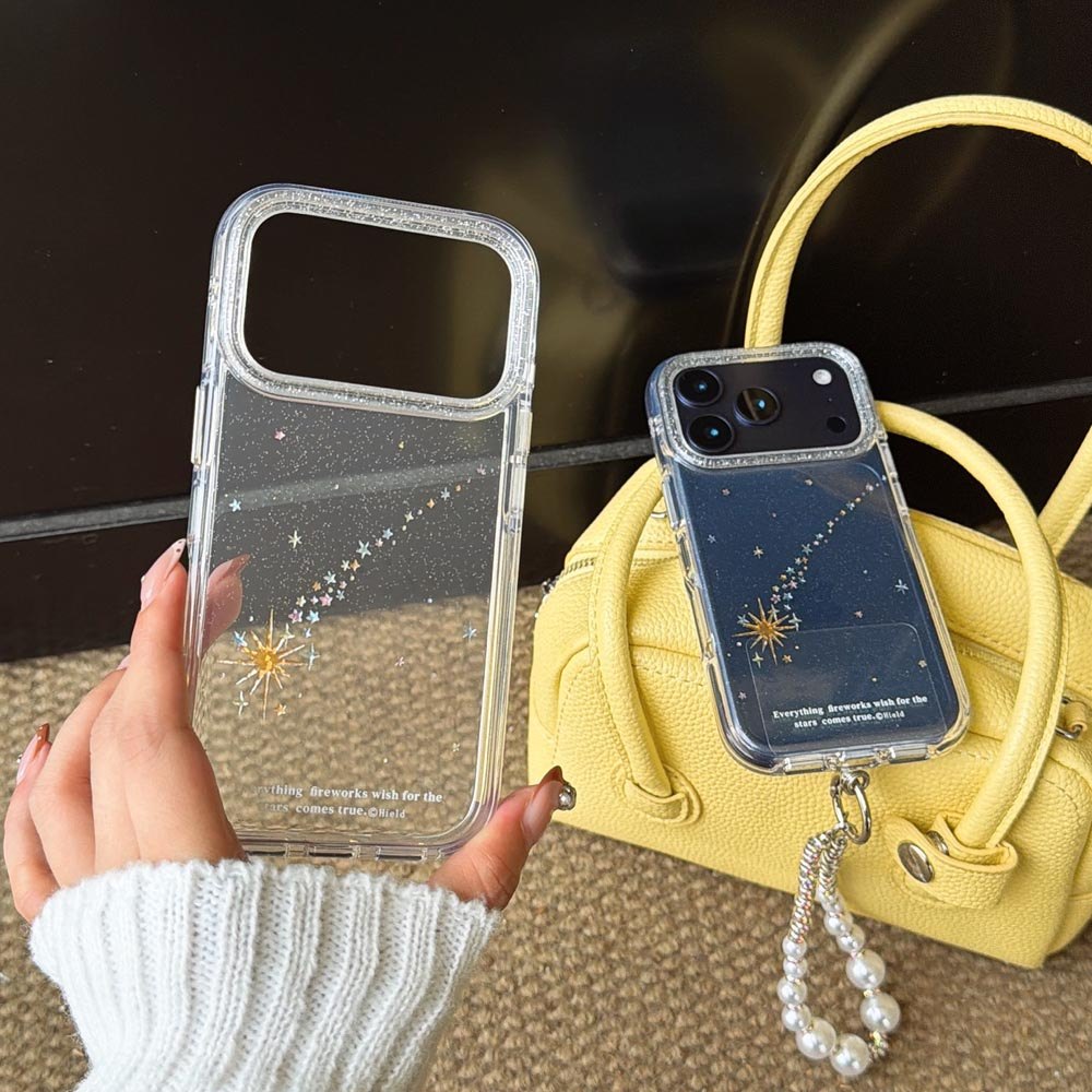 Ốp lưng cứng trong suốt Tương thích với iPhone 13 14 14Pro 14ProMax 15 15Pro 15ProMax 16 16Pro 16ProMax 17 17Pro 17ProMax Ốp họa tiết sao băng vàng