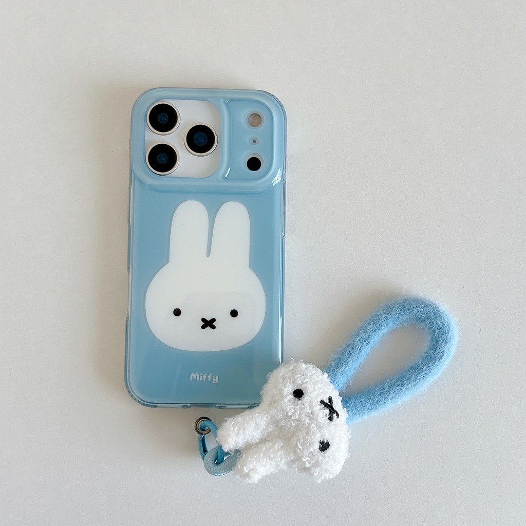 Ốp lưng hình thỏ Miffy hoạt hình dễ thương màu xanh lam cho 17ProMax 17Po 17 16ProMax 16Pro 16 15ProMax 15Pro 15 14ProMax 14Pro 14 13ProMax 13Pro 13 Apple iPhone Case Chống rơi