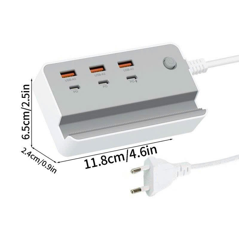Trạm Sạc USB Đa Cổng Với 3 USB 3 USB C 35w Sạc Nhanh Trung Tâm Sạc Tường Cho Điện Thoại Di Động