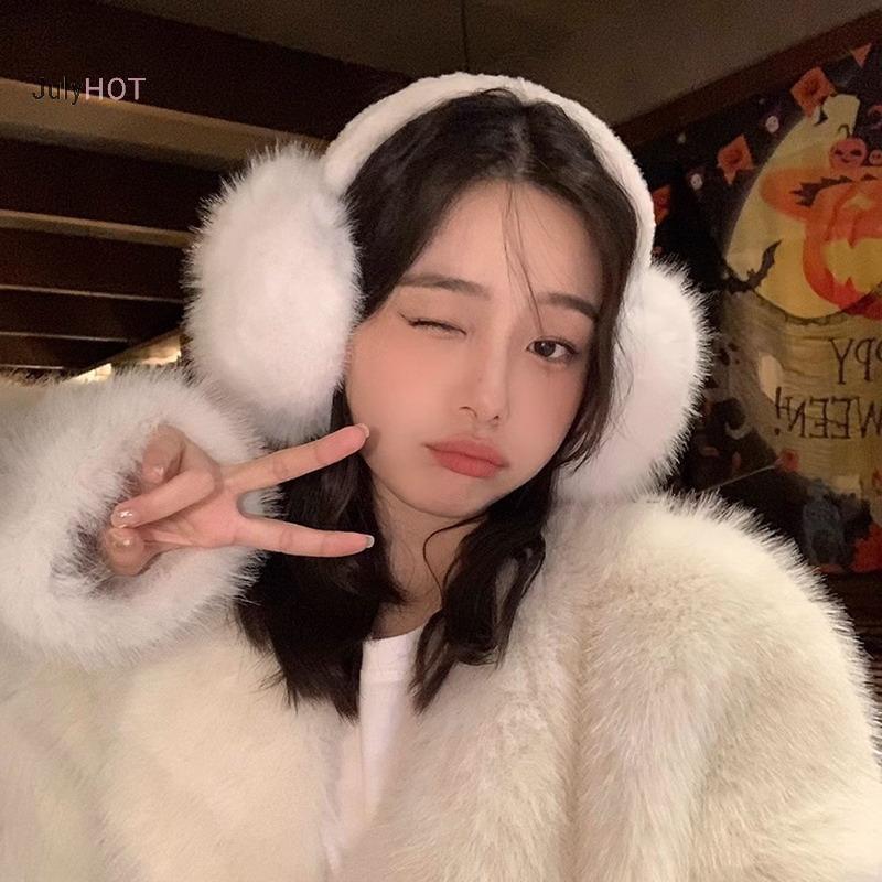JULYHOT Bịt tai mùa đông nữ, vải mềm, màu trơn, bảo vệ lạnh, kiểu earflap