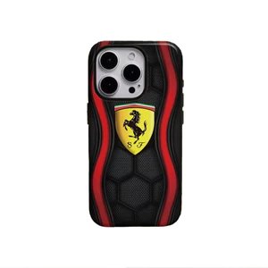 Ốp điện thoại Ferrari màu đỏ và đen phong cách thể thao thích hợp cho iPhone17 16Pro 16e 15ProMax 14Pro 13 12 13mini Samsung S24 S22 S25 2in1 ốp lưng cứng bóng