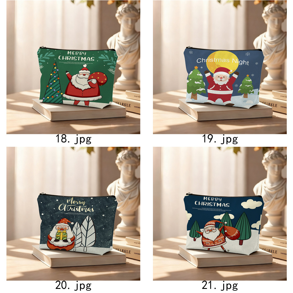 Túi đựng mỹ phẩm có khóa kéo ông già Noel hoạt hình, Túi đựng mỹ phẩm, Túi quà dự tiệc độc thân cho bé gái, Quà tặng Giáng sinh