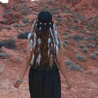 Băng đô lông vũ Bohemian, kèm khăn choàng dài đua ngựa