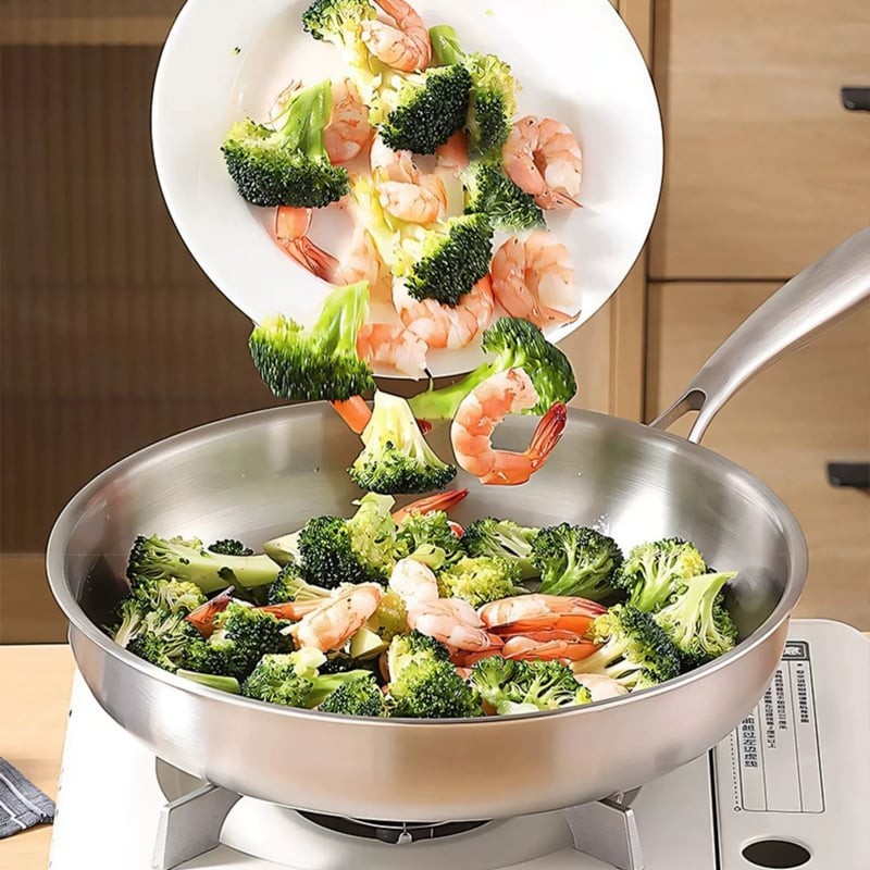 Chảo Inox 304 DULICA HOUSE - Đáy Phẳng Chuyên Chiên Rán, Chống Dính Tự Thân Dày Dặn Sáng Bóng | BigBuy360 - bigbuy360.vn