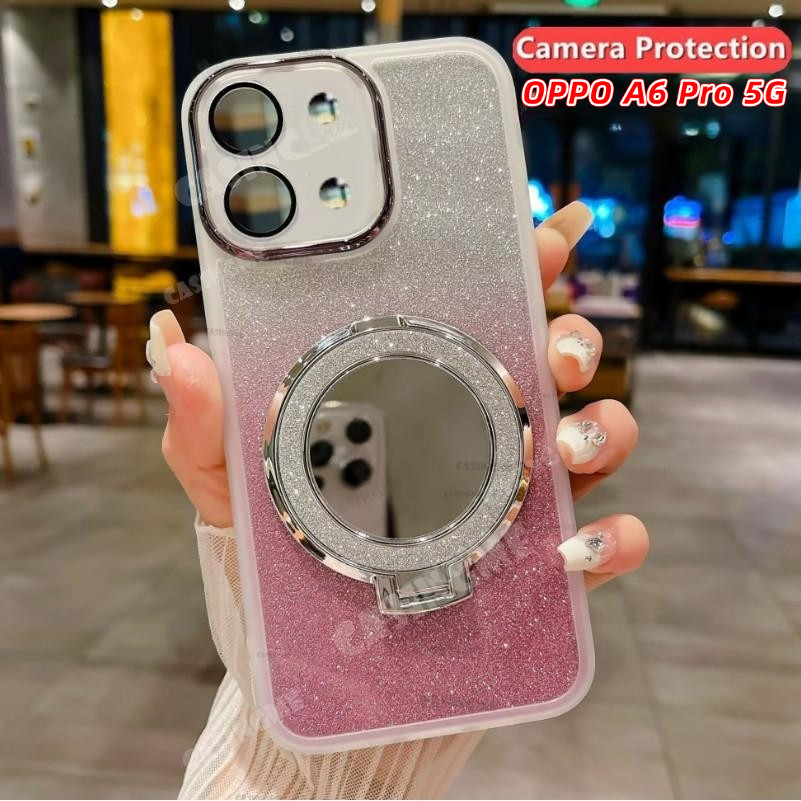 OPPO A6 Pro 5G Gương Giá Đỡ Từ Tính Lấp Lánh Vỏ Cho OPPOA6Pro OPPO A6 A 6 A6Pro A6 Pro A6i 4G 5G 2025 Vỏ Camera Vỏ Điện Thoại Chống Thấm Nước Bảo Vệ Ống Kính Ốp Lưng Mềm