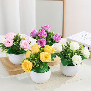 [BÁN] Hoa Nhân Tạo Chậu Hoa Hồng Giả Cây Cảnh Mini Trang Trí Nhà Thẩm Mỹ Phòng Khách Bàn Làm Việc Văn Phòng Trang Trí Hoa Nhựa Trang Trí Tiệc Cưới Quà Tặng 15cm