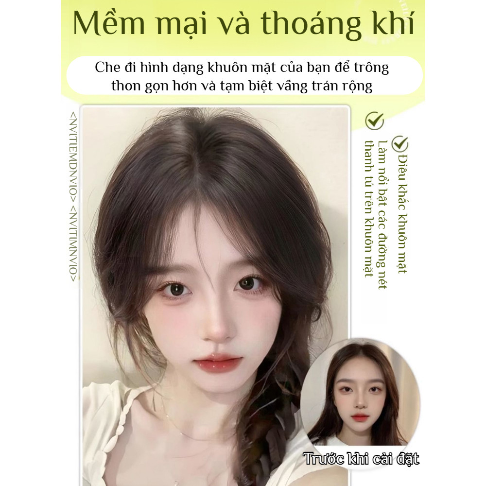 ⚡COD⚡Tóc giả tạo khối/tóc giả định hình khuôn mặt vô hình/óc nối có mái / tóc mái thật / tóc nối bồng bềnh