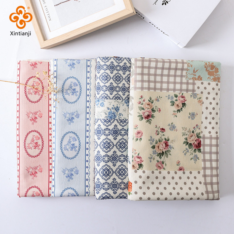Vải nhung họa tiết hoa màu xanh hồng, ấm áp, phù hợp DIY may quần áo và trang trí nội thất - 0,5 Yard