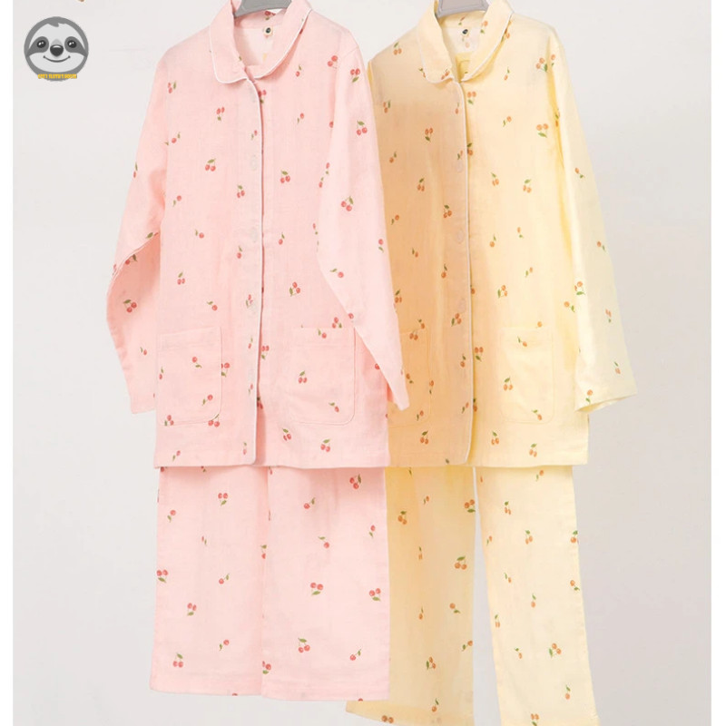 Trẻ em họa tiết dễ thương Bộ đồ ngủ Cotton nguyên chất / Bộ đồ ngủ gạc hai lớp dành cho cha mẹ và con cái / Quần dài tay bé trai Phòng chờ