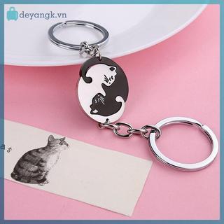 Deyangk 1 Cặp Móc Khóa Màu Đen Dễ Thương Chắp Vá Trái Tim Tròn Cặp Đôi Người Yêu Móc Khóa Ba Lô Thép Không Gỉ Chìa Khóa Xe Ô Tô Nhẫn Trang Sức VN