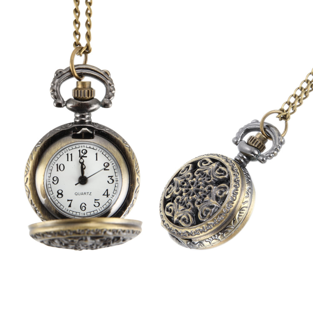 Đồng hồ dây chuyền nữ style vintage với mặt hợp kim retro hoa văn, phù hợp làm quà tặng