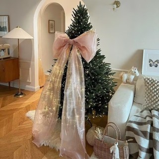 Mặt dây chuyền treo FANIELLAPOWELL, Chất liệu Organza quá khổ Cây thông Noel Topper Bow, Trang trí tiệc 50 * 200cm Nơ Giáng sinh khổng lồ Cây thông Noel
