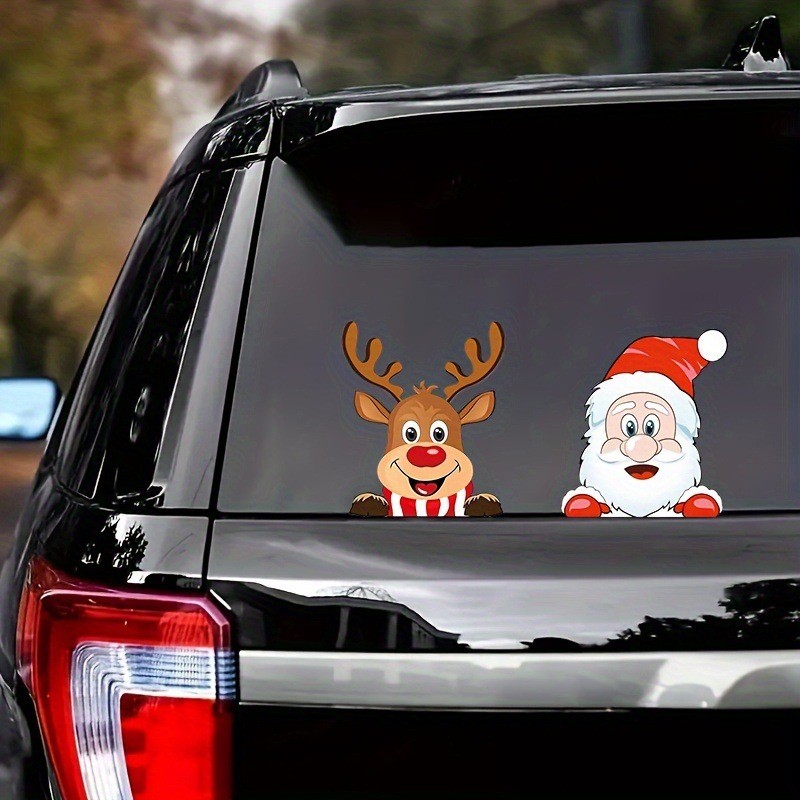 Chúc Mừng Giáng Sinh Xe Dán Chống Thấm Nước Ông Già Noel Và Tuần lộc Cửa Sổ Lưới Tản Nhiệt Thích Hợp Cho Xe Ô Tô Máy Tính Dán