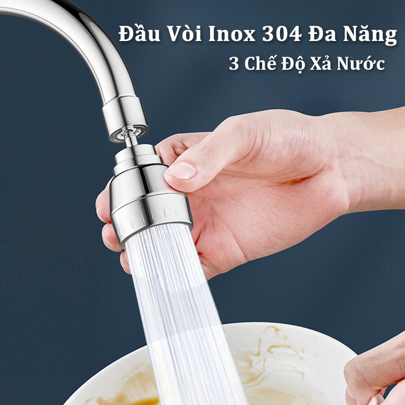 Đầu Vòi Inox 304 Đa Năng, chất liệu đồng thau và thân thựa ABS cao cấp, 3 Chế Độ Xả Nước