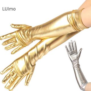 LUImo Nữ Sáng Bóng Găng Tay Dài Da Ướt Nhìn Cao Su Trang Phục Tiệc SBS