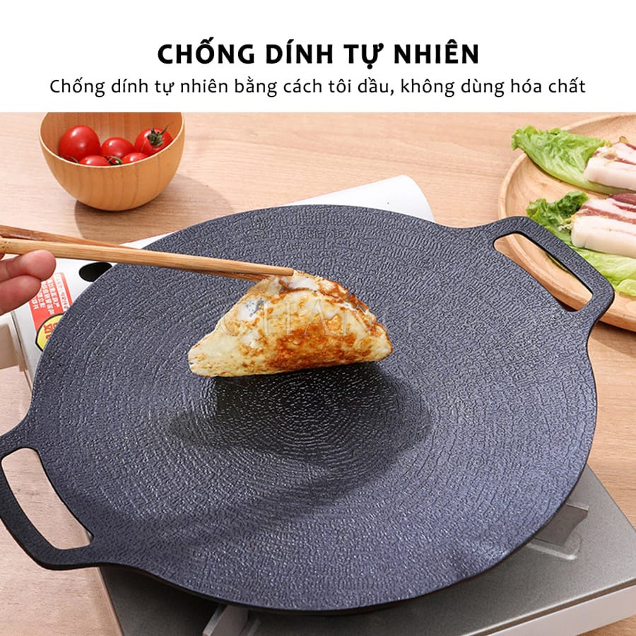 Chảo Đá Nướng Không Dầu Hàn Quốc Size 34cm, Chảo Nướng Đa Năng Chống Dính Chống Gỉ ( CHẢO TRƠN)