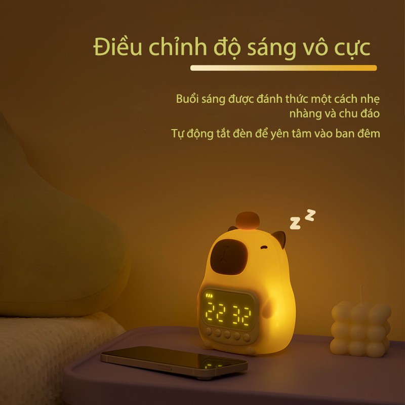 Đồng hồ báo thức Capybara, Đèn ngủ LED để bàn, Dây sạc USB đi kèm, Trang trí phòng ngủ, Quà tặng sinh nhật
