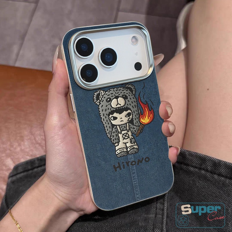 Ốp Lưng Tương Thích Cho iPhone 13 15 16 11 12 14 Pro Max 14 16 15 13 12 Pro XR X XS Max Hoạt Hình Gấu Dễ Thương Quần Áo Bé Trai Hirono Thời Trang Denim Da Họa Tiết