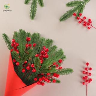 ⭐GROUS⭐Artificial Christmas Pine Branch with Red Berries and Green Stem for Holiday Use