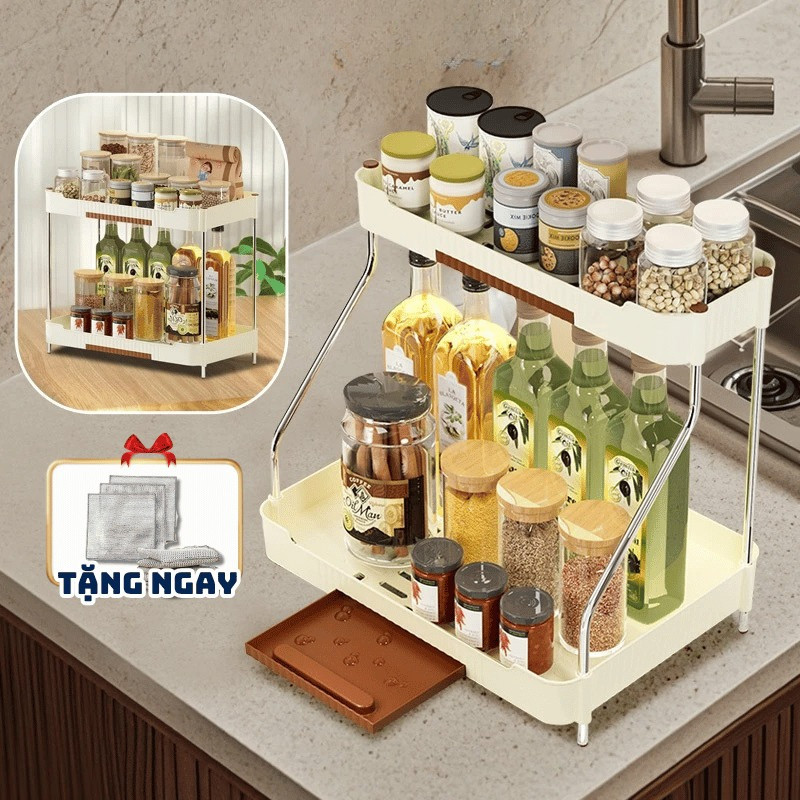 Kệ để gia vị bếp 2 tầng đa năng DinoHome, Kệ đựng đồ nhà bếp chất liệu inox chống gỉ, chịu lực tốt