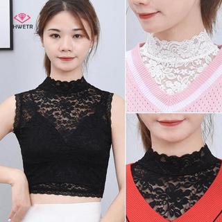 Áo sơ mi nữ cổ giả trắng với ren hoa detachable, mới lạ cho áo len