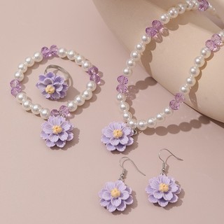 Bộ 4 Trang Sức Ngọc Trai Trẻ Em - Bông Tai Vòng Cổ Vòng Tay Cho Bé Gái