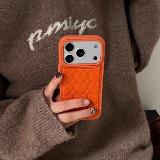 Hàn Quốc Ngọt Ngào Nữ Tính Trái Tim Tình Yêu Cam Hồng Da PU Ốp Lưng Điện Thoại iPhone 17Promax 16Promax 13 14 15 Pro Max Đệm Không Khí Chống Sốc Nữ Vỏ Điện Thoại Di Động