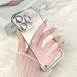 Ốp điện thoại trong suốt PC không viền sang trọng iPhone 11 12 13 14Pro Max Được trang bị bảo vệ màng ống kính Vỏ cứng chống sốc