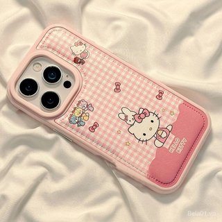 Ốp Điện Thoại Thích Hợp Cho iPhone Kẻ Sọc Hồng Hello kt Thích Hợp Cho iPhone17promax Vỏ Điện Thoại iPhone16 Da Trống Túi 15 / 14 / 13 Vỏ Bảo Vệ Hoạt Hình KRKZ