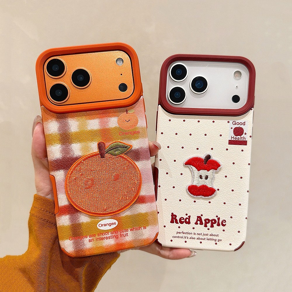 Ốp điện thoại da trái cây thêu 3D cho iPhone 17 Pro Max 16 15 14 13 12 Vỏ bảo vệ chống sốc