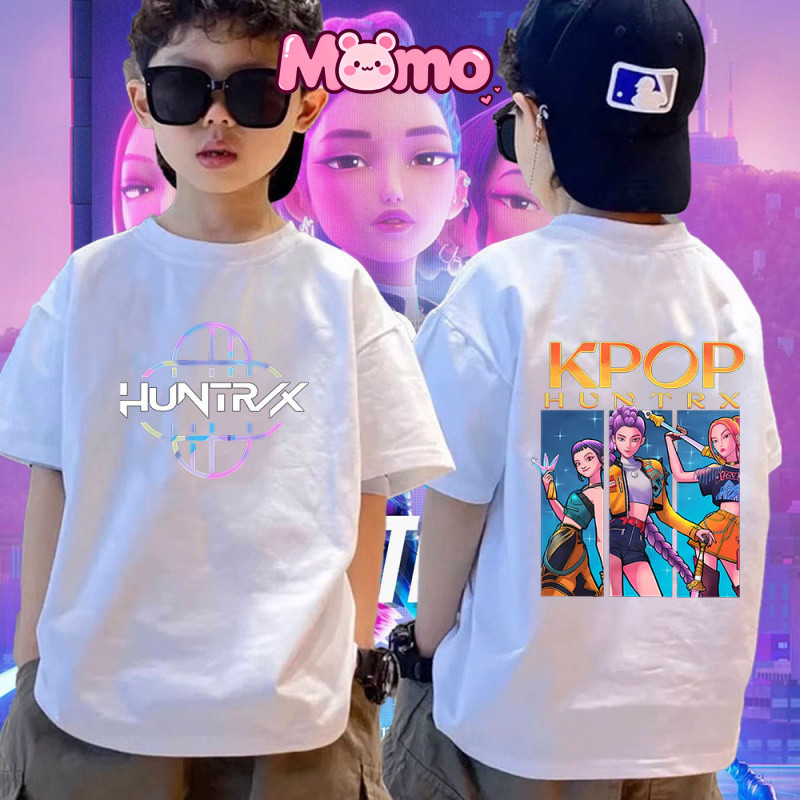 2025 Mới Kpop Demon Hunter Áo Thun Trẻ Em Dễ Thương Phong Cách Kpop Cổ Tròn Tay Ngắn Áo Thun Top