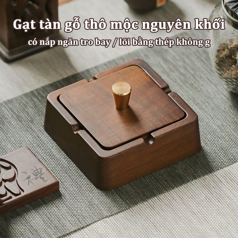 Đồ Trang Trí Nhỏ Bằng Gỗ Thật Với Nắp Kim Loại, có nắp ngăn tro bay, lõi bằng thép không g