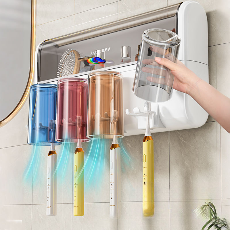 Bộ cốc đựng bàn chải đánh răng nhựa, cốc vuốt không đục lỗ, bộ vệ sinh