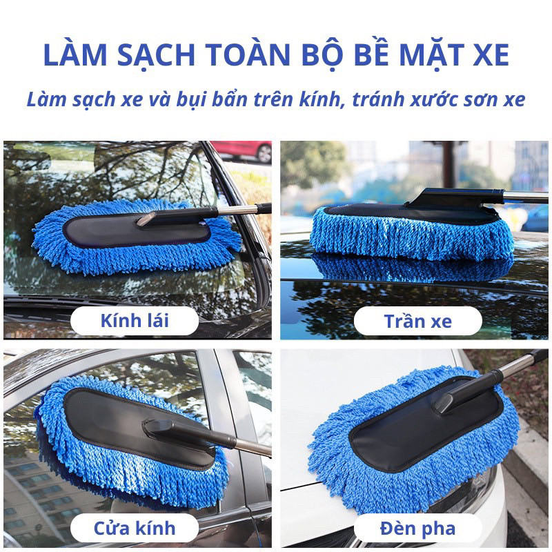 Chổi lau bụi xe ô tô microfiber sợi mềm điều chỉnh độ dài, cây lăn bụi cọ rửa xe hơi cao cấp