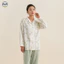 Bộ Đồ Ngủ Cotton Vải Lá Tre Họa Tiết Hoa - Áo hoodie và quần dài tiện lợi cho loungewear