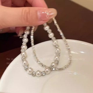 Vòng tay nhiều lớp ngọc trai và hạt bạc, thiết kế đơn giản sang trọng theo phong cách Hàn Quốc