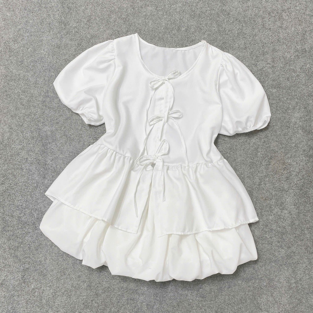 Set Áo Babydoll Nữ Bigsize CÔ NHỎ Tay Phồng Tiểu Thư Phối Váy Bí Xòe Có Bảo Hộ SET ( A191-CV413)