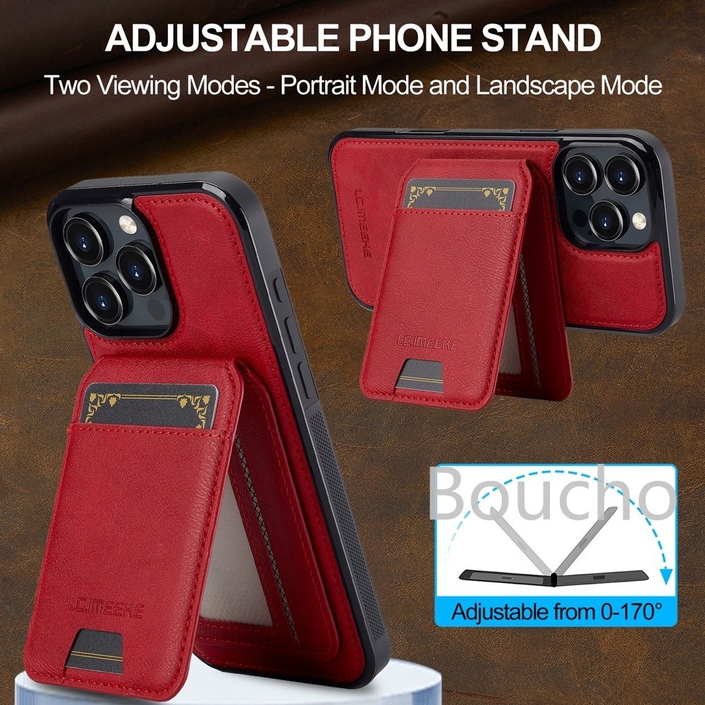 2 Trong 1 Khe Cắm Thẻ Từ Tính Da PU Ốp Lưng Điện Thoại iPhone Air 16 15 14 Plus 17 Pro Max Hai Lớp Đứng Đứng Ví