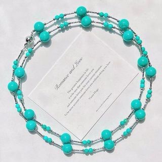 [N1171] Vòng Cổ, Dây Chuyền Ngọc Nhân Tạo Đá Khoá Nam Châm Cao Cấp Xanh tiffany Dài 90cm - Daisyn.