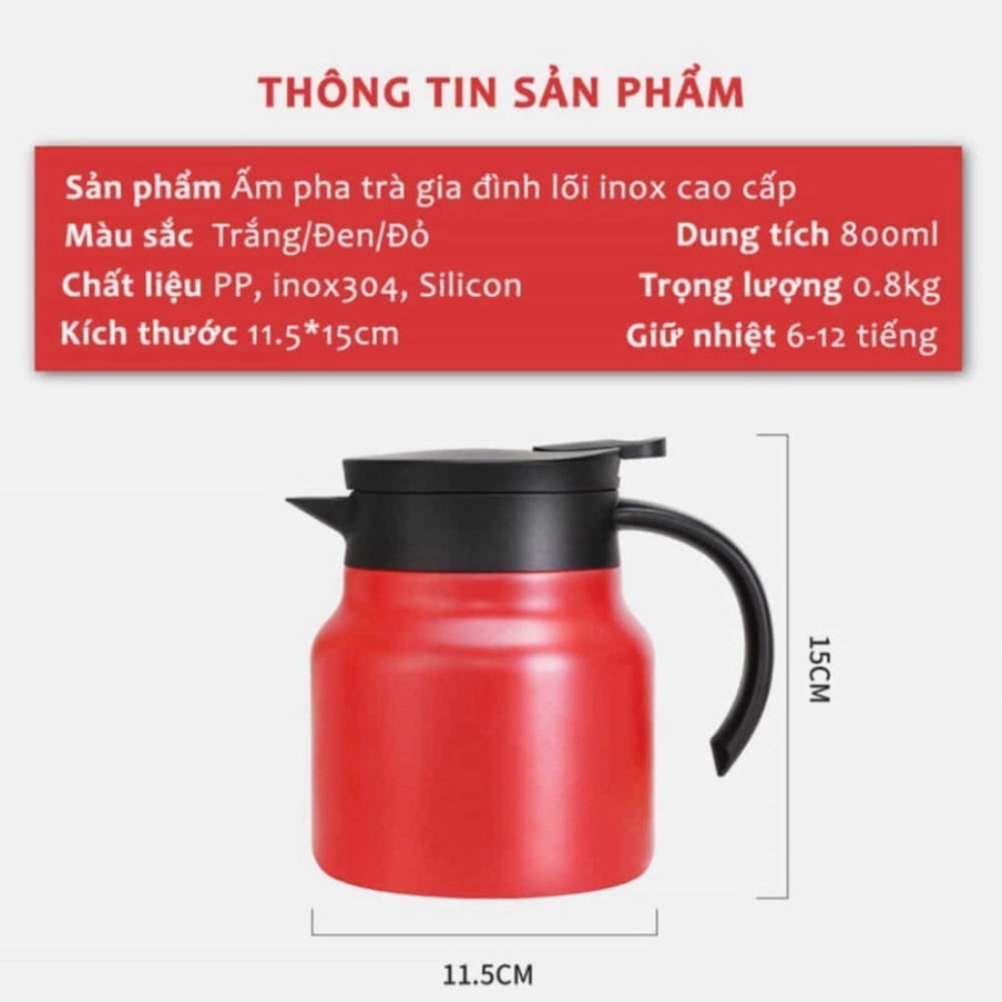 Ấm Pha Trà Giữ Nhiệt Có Lõi Lọc Chất Liệu Inox - Bình Ủ Trà Giữ Nhiệt Dung Tích 1000ML