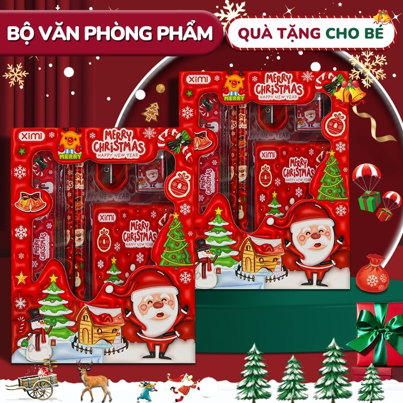 Set Đồ Dùng Học Tập Giáng Sinh 6 Món – Bút Chì Và Dụng Cụ Học Tập Hình Noel Cho Bé Dịp Lễ Cuối Năm