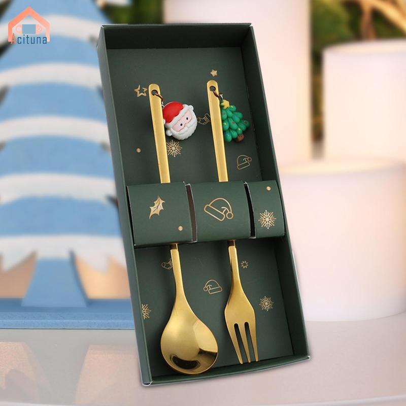 Bộ thìa và nĩa Giáng sinh Bộ đồ ăn Giáng sinh để uống Nước ép sữa lắc