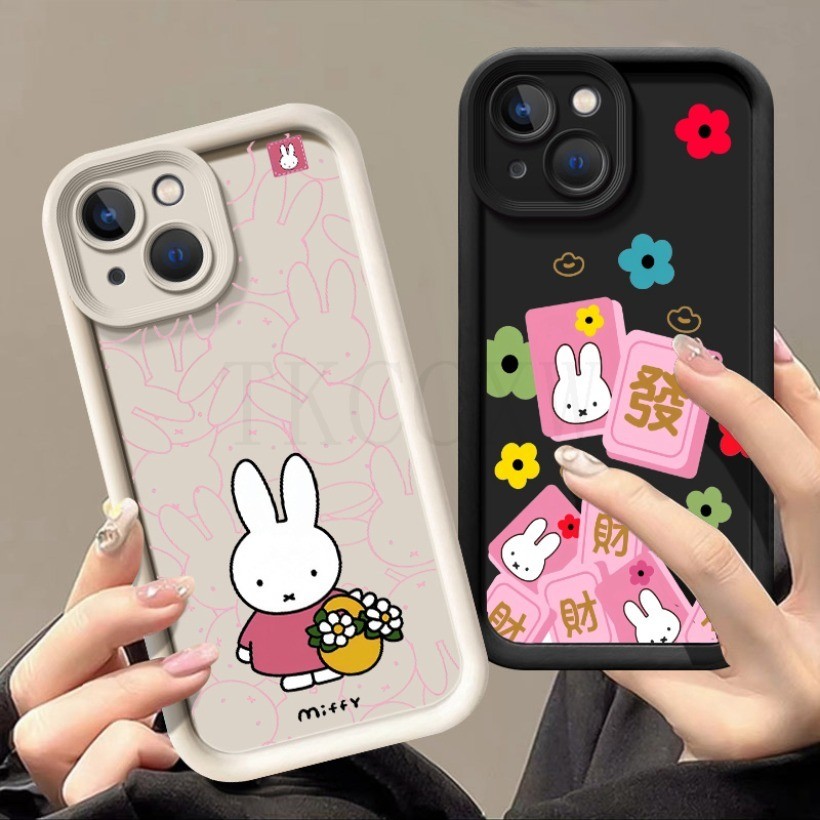 Tương thích với Realme 8 14T 14X 14 Pro Note 60 60X C75 C75X C73 Vỏ mềm silicon hình thỏ dễ thương mạt chược màu hồng