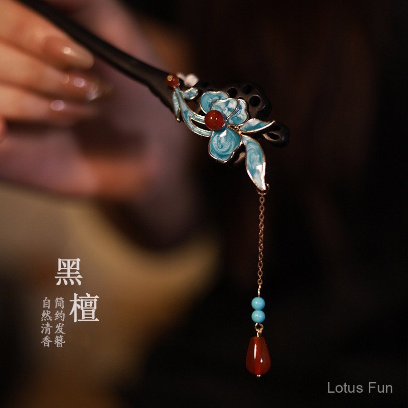 Kẹp Tóc Tua Rua Cloisonné Phong Cách Cổ Điển Trung Quốc - Màu Nâu Và Xám Nhạt, Thích Hợp Với Hanfu