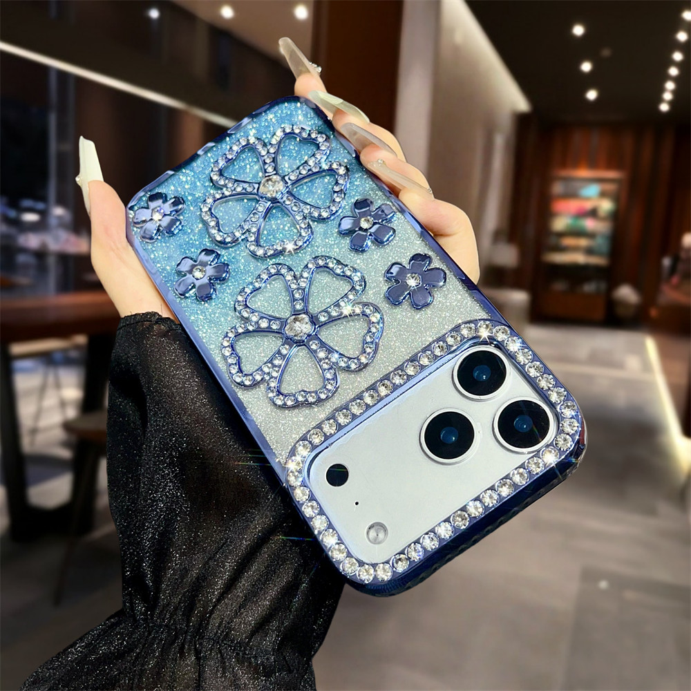 Ốp điện thoại hoa kim cương lấp lánh sang trọng cho iPhone 17 Pro Max 12 13 14 15 16 pro max Air 15 16 plus Bảo vệ Camera ống kính TPU vỏ mềm bảo vệ điện thoại