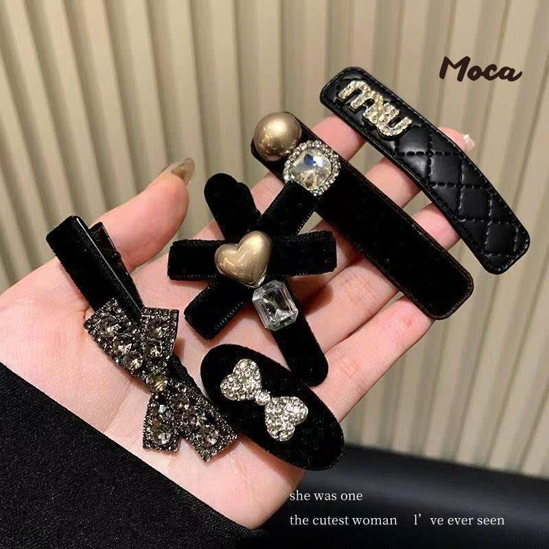 Bộ 5 Kẹp Tóc Lót Nhung Đính Hạt Loại Mới Cực Xinh Chất Liệu Cao Cấp Thiết Kế Sang Trọng/ Kẹp Hoa Sáng Bóng MOCA VN