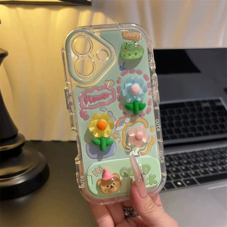 Vỏ Gương Gấu Hoa 3D Dễ Thương + Dây Xích + Giá Đỡ Cho IPhone 16 11 15 14 13 12 Pro Max X Xr Xs Max 7 8 Plus Vỏ Điện Thoại Bảo Vệ Ống Kính Chống Sốc Mềm Vỏ Đen