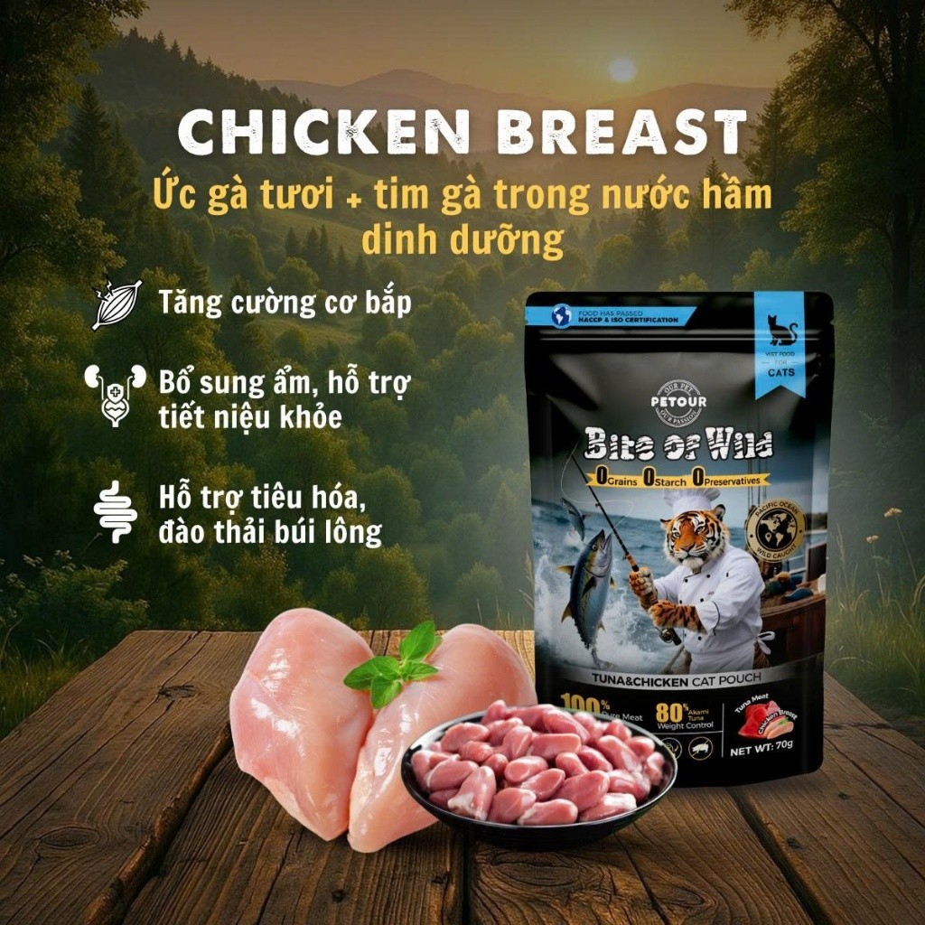 [MỚI] Pate Cao Cấp Bite of Wild Hộp 12 Gói 70G Công Thức Sữa Dê Mix Cá Ngừ, Cá Hồi Và Gà Bổ Sung Dinh Dưỡng