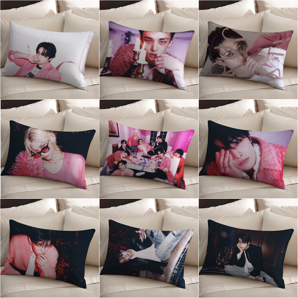 Vỏ gối Polyester hình chữ nhật một mặt Kpop Stray Kids, có thể giặt được, thích hợp để trang trí phòng khách giường Sofa (không bao gồm lõi)