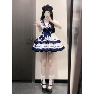Đầm Gothic cổ thủy thủ hải quân phong cách công chúa - Xinh xắn, dễ thương, phù hợp học sinh cấp hai mùa hè, mát mẻ cả ngày